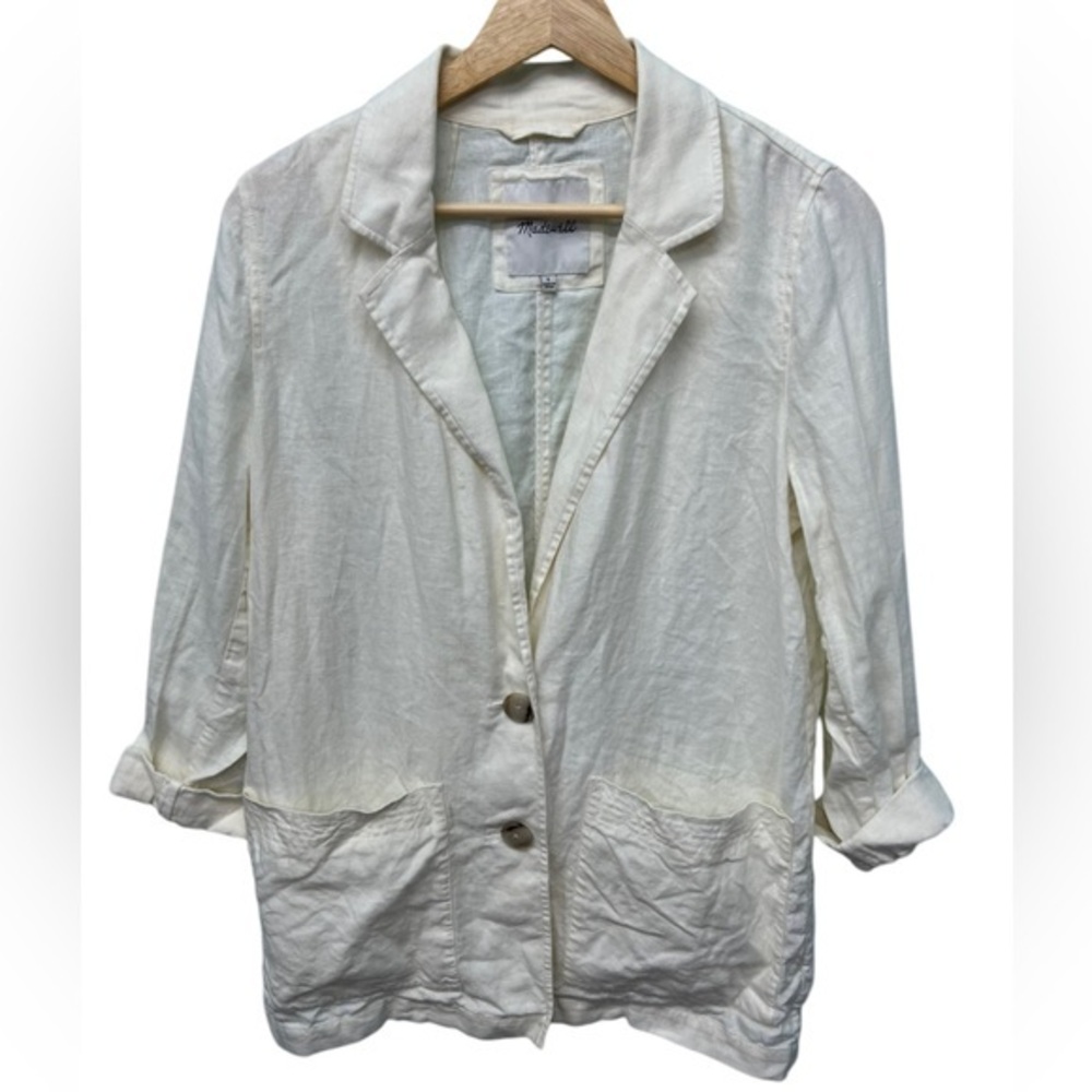 Madewell White 100% Linen 3/4 Sleeve Suit Jacket Size Small